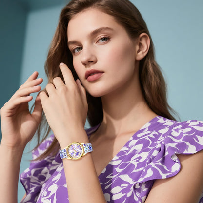 Boniskiss Slim Boho Flower Painting Wrist Watch - Floral Dial PU Band Analog Quartz Wrist Watch