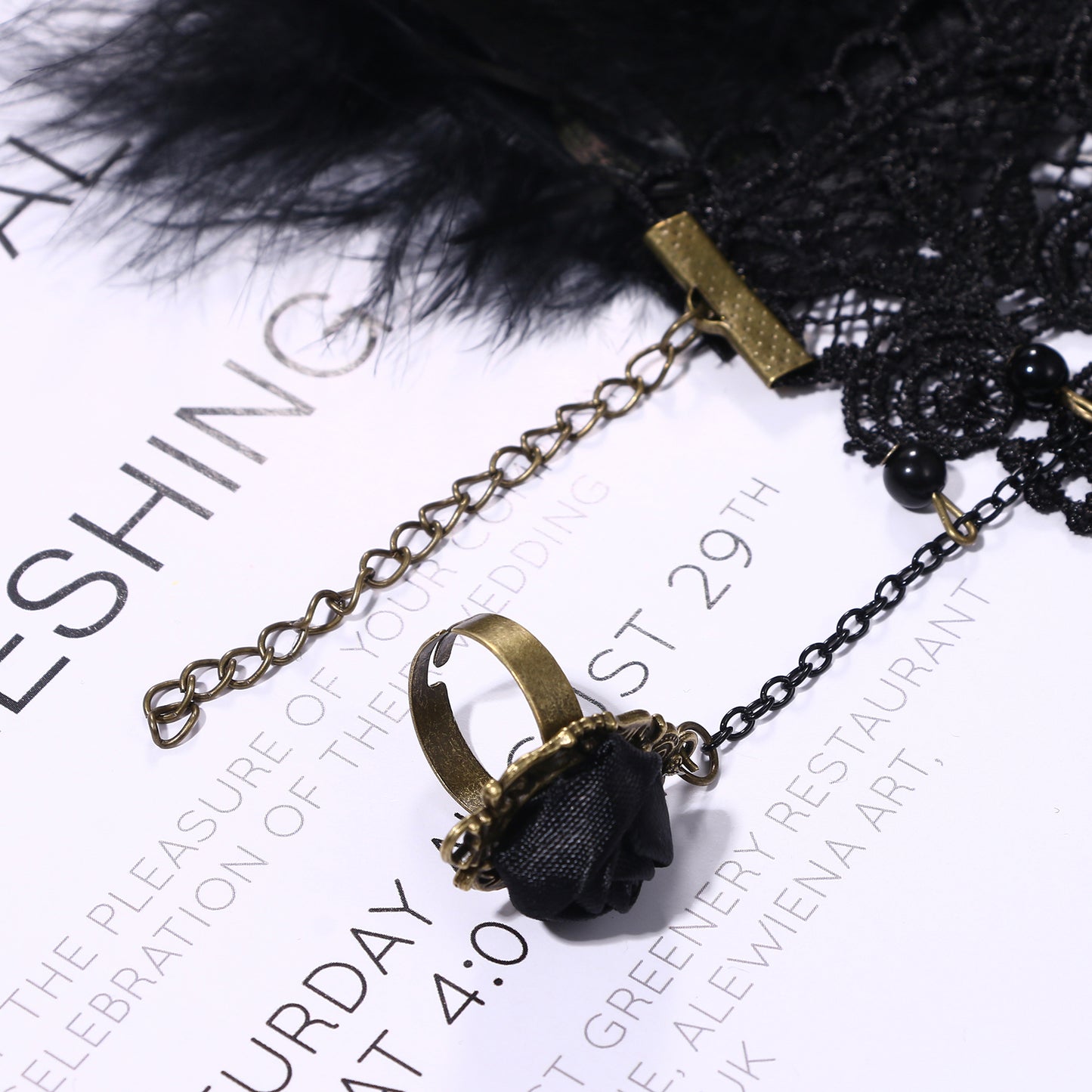 Boniskiss Women's Halloween Masquerade Gothic Lace Feather Tassels Leather Necklace Bracelet