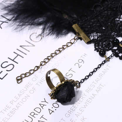 Boniskiss Women's Halloween Masquerade Gothic Lace Feather Tassels Leather Necklace Bracelet