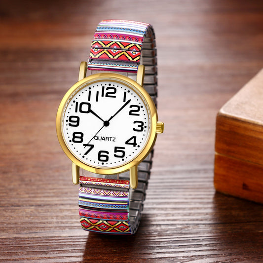 Boniskiss " Heat" Women's Boho Printed Elastic Band Wrist Watch