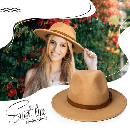 Chapeau Fedora Trilby Panama classique à larges bords avec ceinture - Boniskiss Taille ML