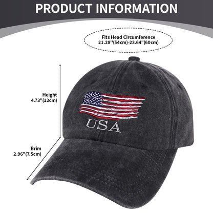Washed American Flag Baseball Cap Retro Adjustable Cap Trucker Hat - Boniskiss