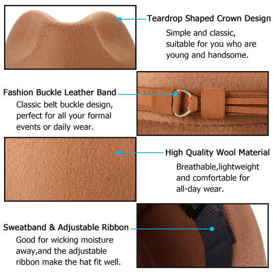 Khaki Classic Fedora Hat Trilby Panama Hat with Leather Band | Size M-L - Boniskiss