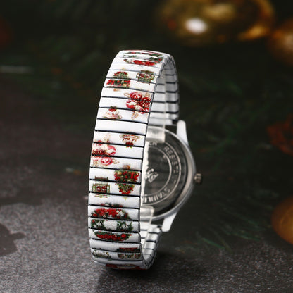 Boniskiss "Christmas Reindeer" Women's Boho Printed Elastic Band Wrist Watch