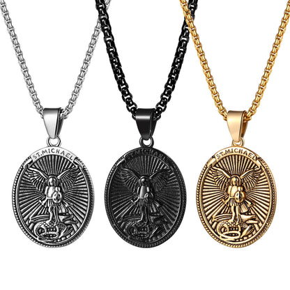 Boniskiss Christian Shield Medal Necklace - Saint Michael Angel Religious Amulet Pendant Necklace for Men