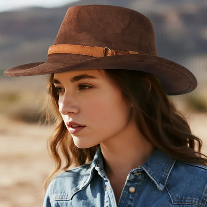 Chapeau de cowboy rétro western en laine à larges bords - Boniskiss