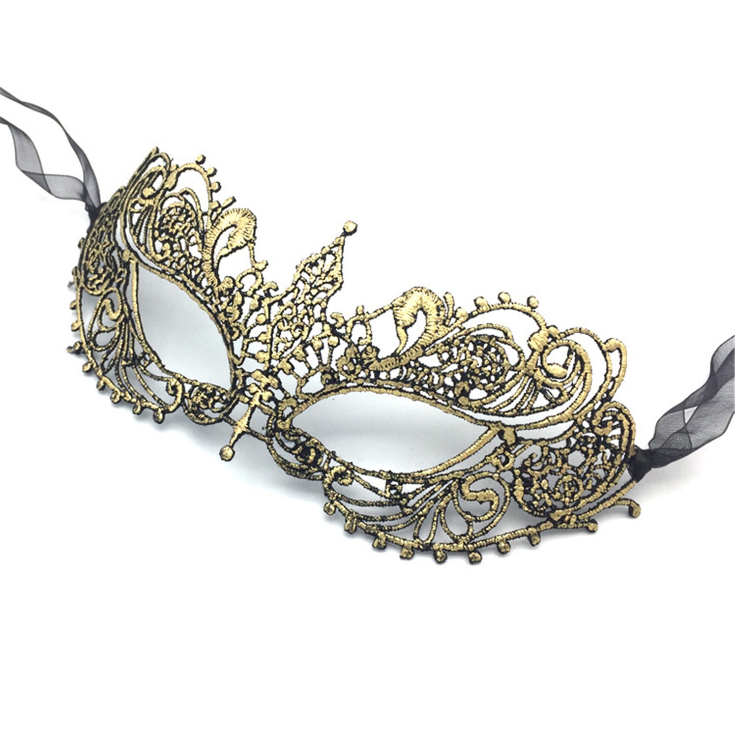 Boniskiss 4PCs Women's Venetian Gold Lace Mask Set - Party Masquerade Mardi Gras Eye Mask Set