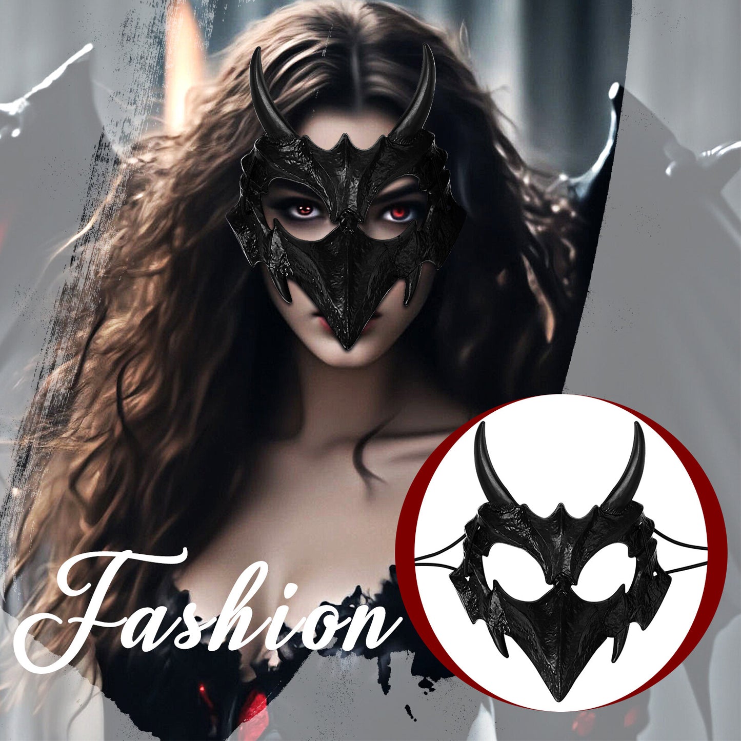 Boniskiss Dark Dragon & Yaksha Mask - Ghost Devil Mask for Halloween Carnival Venetian Masquerade