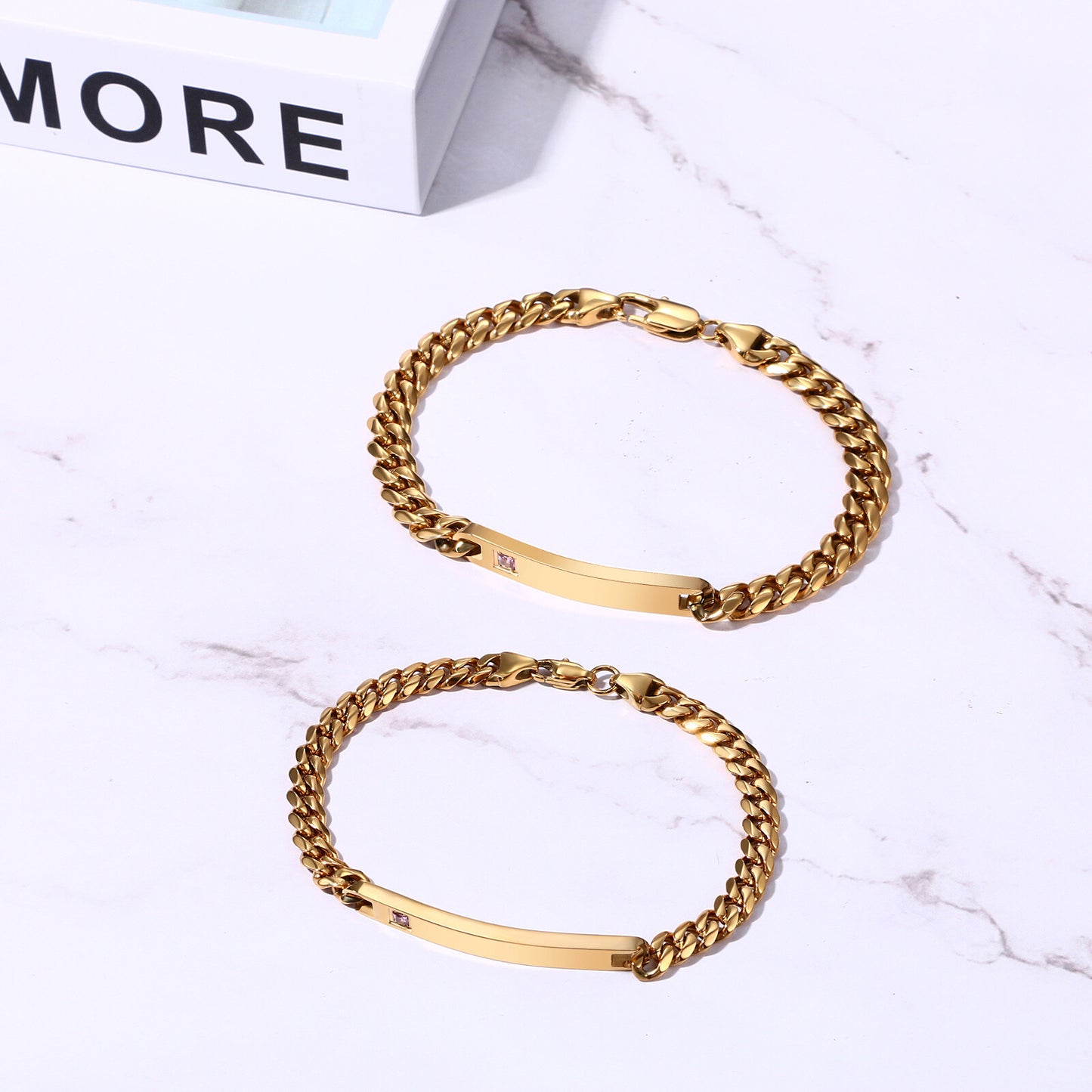 2PCs Couple's Personalized Stainless Steel Cuban Link CZ Bracelet - Boniskiss