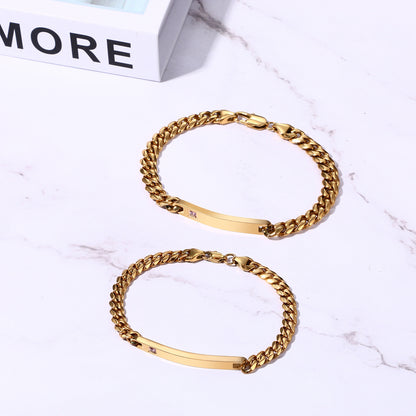 2PCs Couple's Personalized Stainless Steel Cuban Link CZ Bracelet - Boniskiss