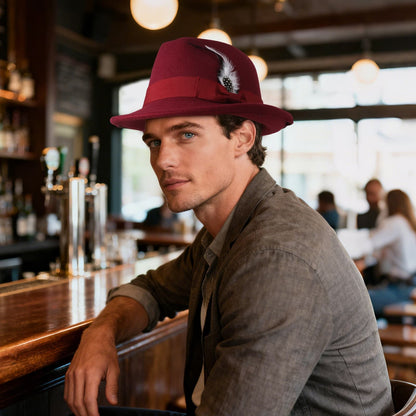 Chapeau Fedora Panama classique à bords courts avec plume - Boniskiss