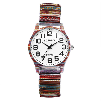Boniskiss "Dunes" Women's Boho Printed Elastic Band Wrist Watch