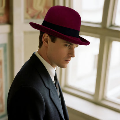 Vintage Elegant Bowler Dome Hat Retro Short Brim Fedora Hat with Hatband - Boniskiss