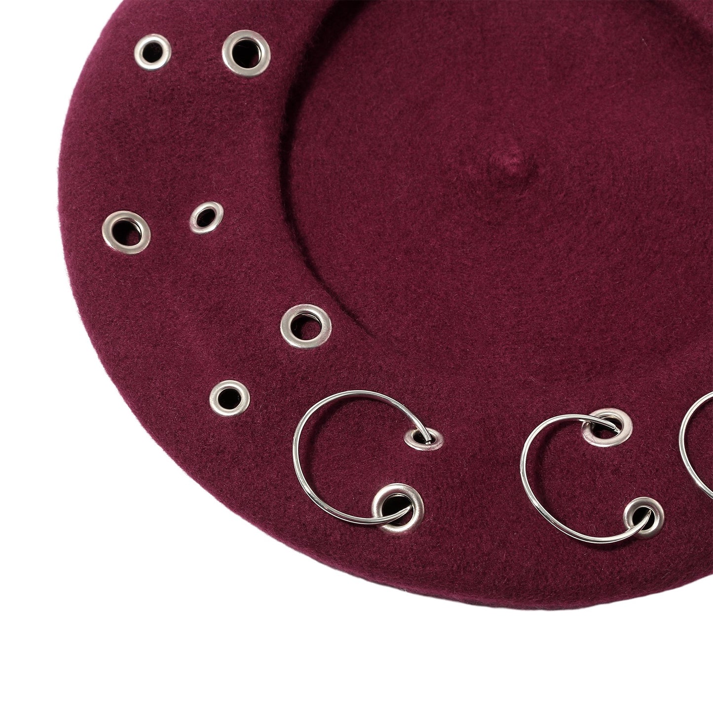 Boniskiss Punk Rock Beret Cap Ring Decor Womens Novelty Street Style