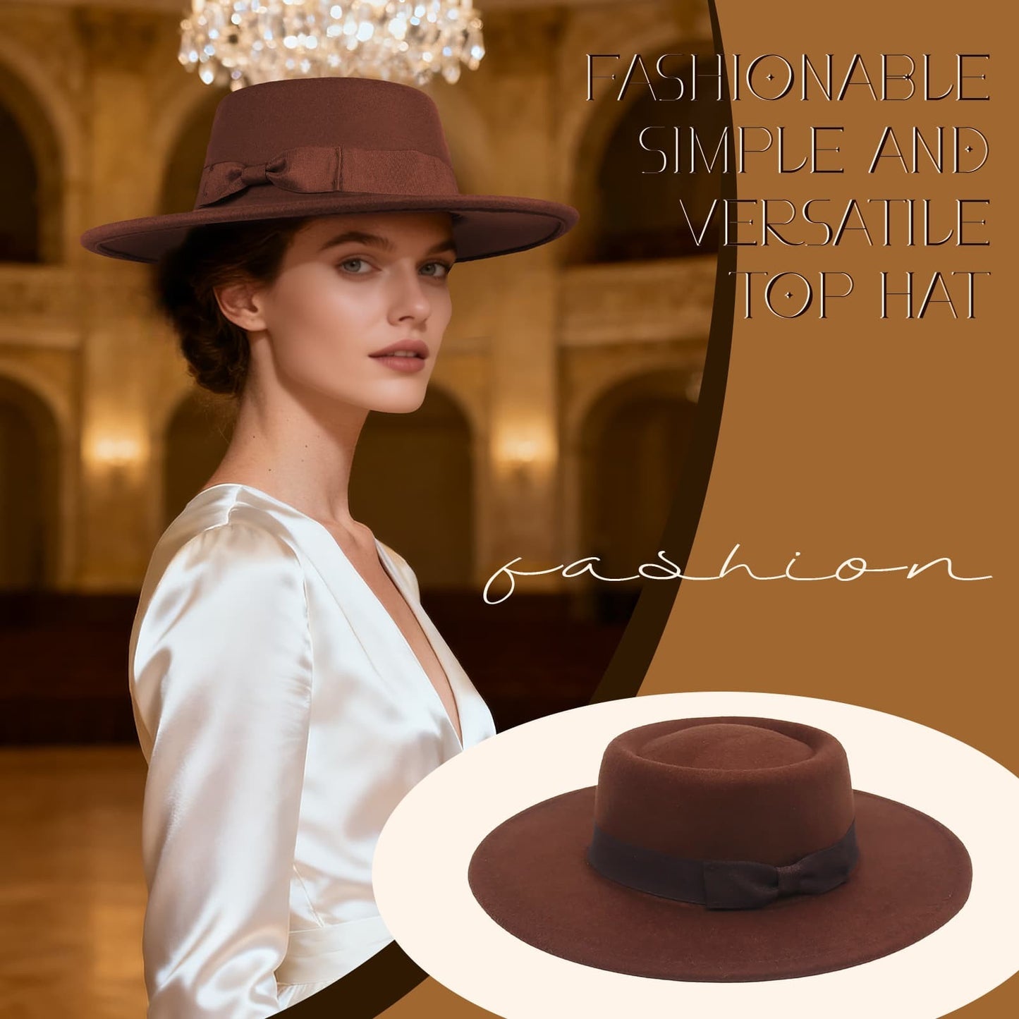 Chapeau Fedora classique en cachemire à large bord et nœud papillon - Boniskiss