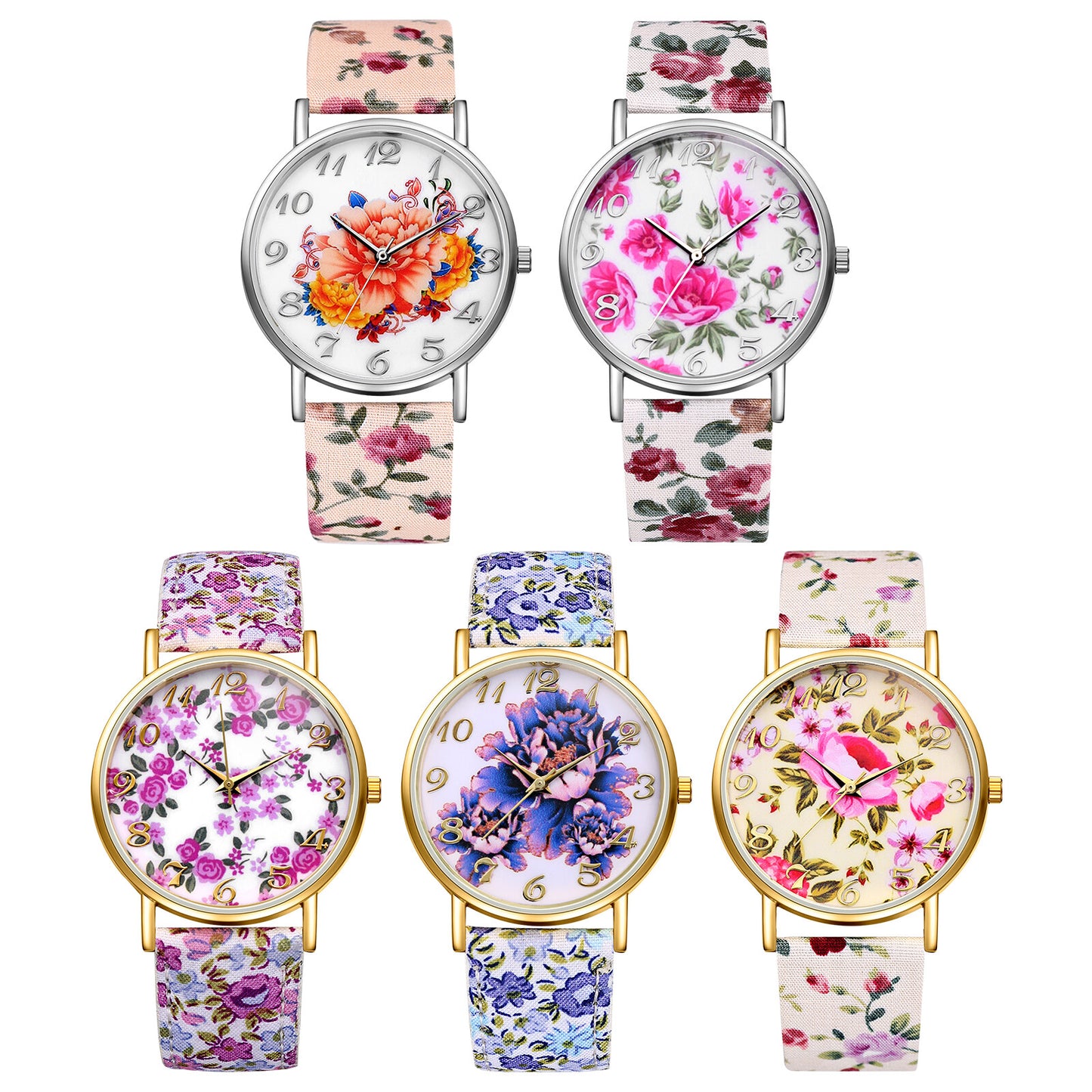 Boniskiss Boho Floral Printed Wrist Watch - Casual Adjustable Arabic Numeral Quartz Wrist Watch