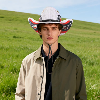 Chapeau de cowboy en paille imprimée à bord incurvé, style western, pour homme - Boniskiss