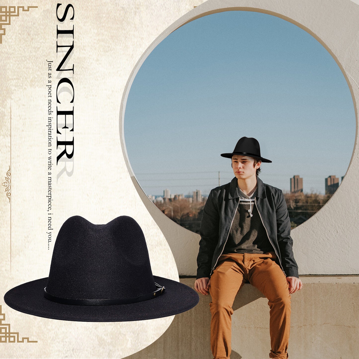 Chapeau Fedora Trilby Panama classique à larges bords avec ceinture - Boniskiss Taille ML