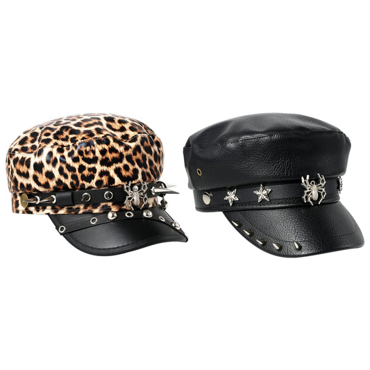 Boniskiss Punk Rivet Army Cap Spike Skull Decor Trendy Street Hat
