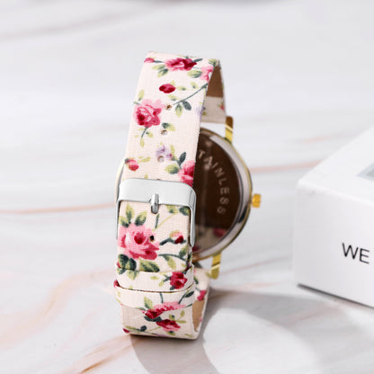 Boniskiss Boho Floral Printed Wrist Watch - Casual Adjustable Arabic Numeral Quartz Wrist Watch