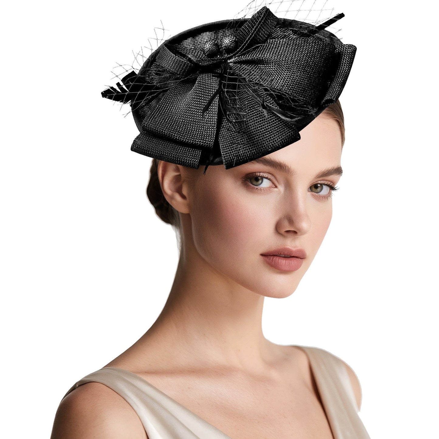 Boniskiss Elegant Veil Feather Fascinator Mini Top Hat