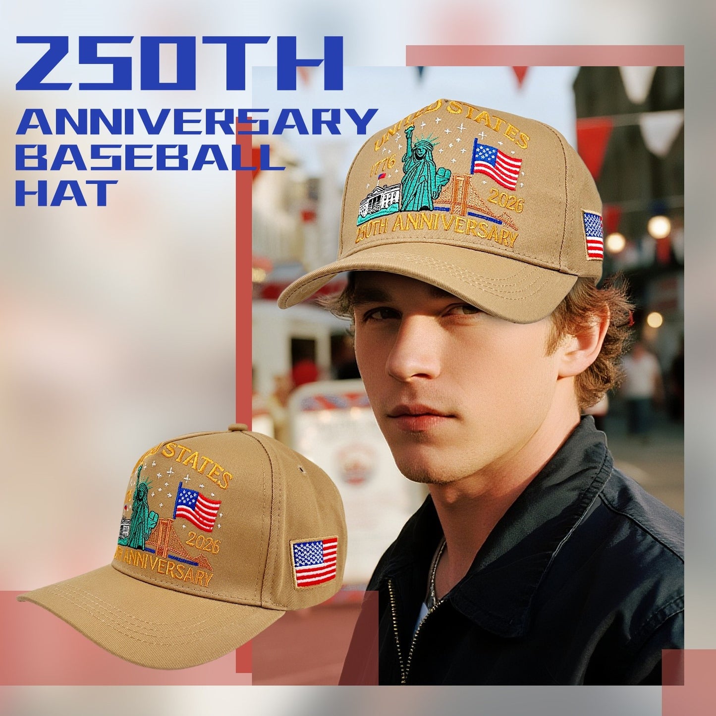 250th Anniversary of America Baseball Cap Statue of Liberty American Flag Hat | Size L-XL - Boniskiss