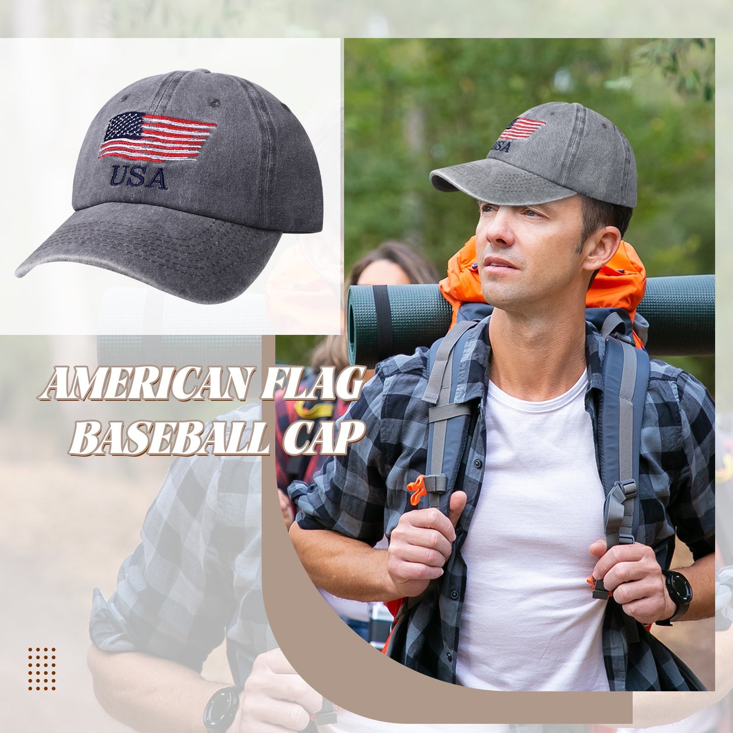 Washed American Flag Baseball Cap Retro Adjustable Cap Trucker Hat - Boniskiss