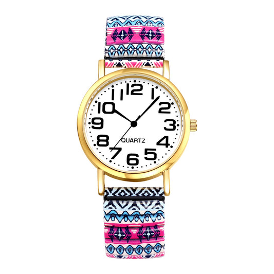 Boniskiss "Tale" Women's Boho Printed Elastic Band Wrist Watch