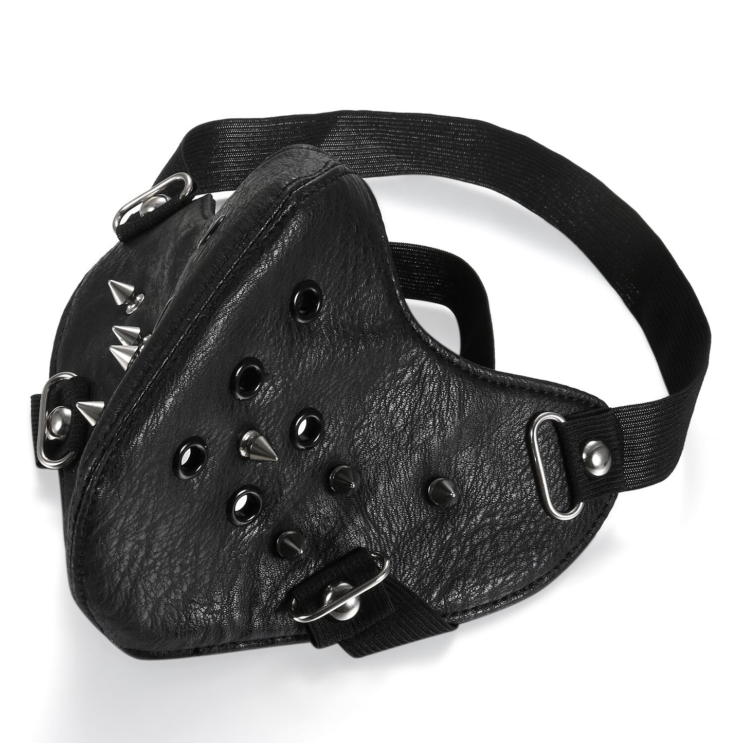 Boniskiss Punk Black PU Leather Rivet Half Face Mask Outdoors Motorcycle Biker Protection