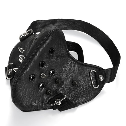 Boniskiss Punk Black PU Leather Rivet Half Face Mask Outdoors Motorcycle Biker Protection