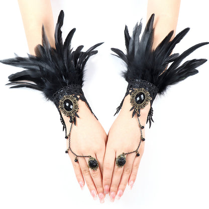 Boniskiss Women's Halloween Masquerade Gothic Lace Feather Tassels Leather Necklace Bracelet