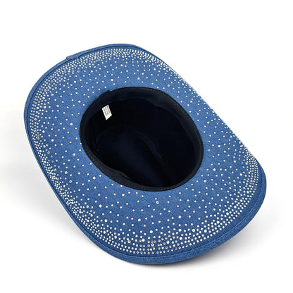 Rhinestone Curved Wide Brim Cowgirl Hat | Size M-L - Boniskiss