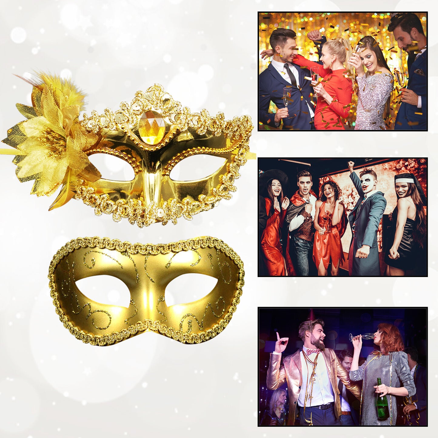 Boniskiss 2PCs Couple Venetian Lily Mask - for Ball Mardi Gras Masquerade Wedding Party Prom