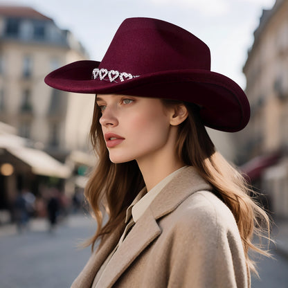 Retro Cowgirl Hat with Heart-Shaped Chain - Boniskiss