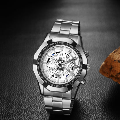 Montre squelette étanche pour homme en acier inoxydable, montre-bracelet à quartz de luxe - Boniskiss