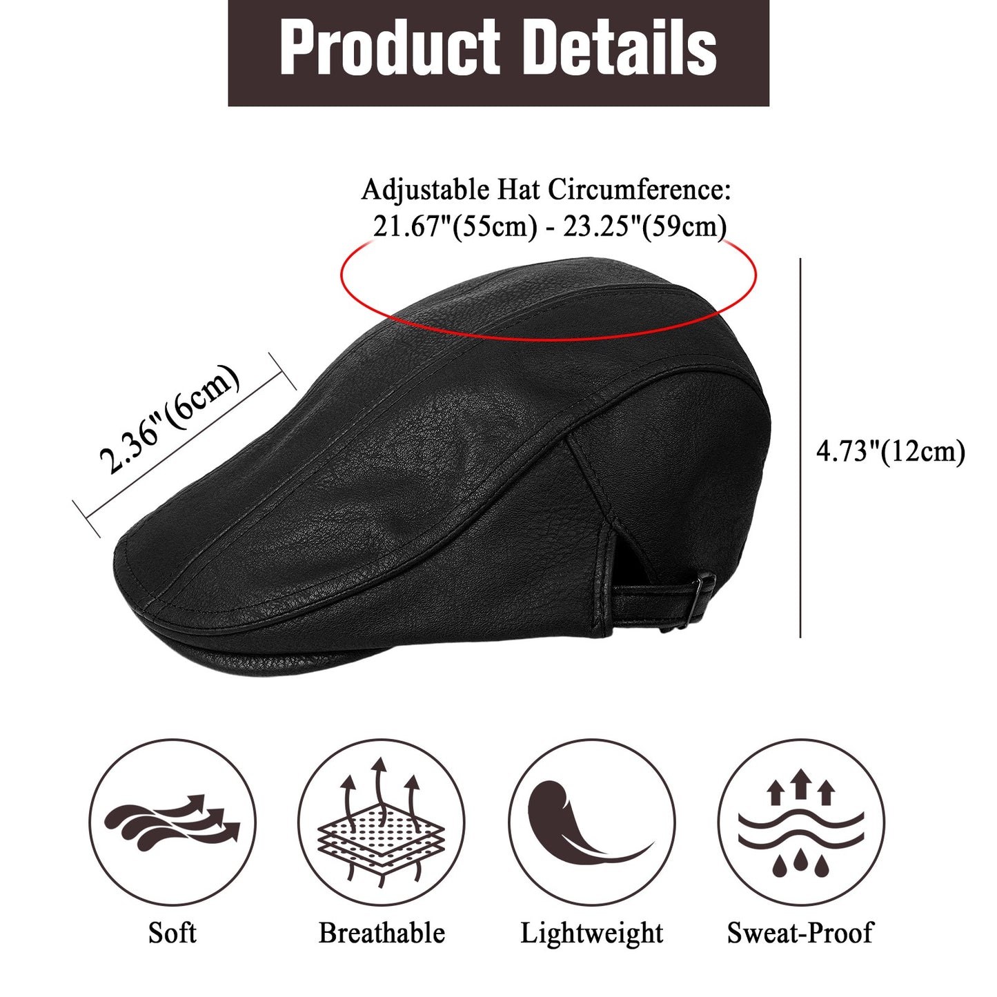 British Style Shelby PU Leather Newsboy Beret Cap - Boniskiss