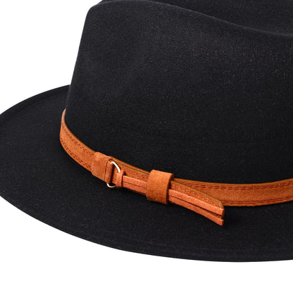 Chapeau Fedora Trilby Panama classique à larges bords avec ceinture - Boniskiss Taille ML
