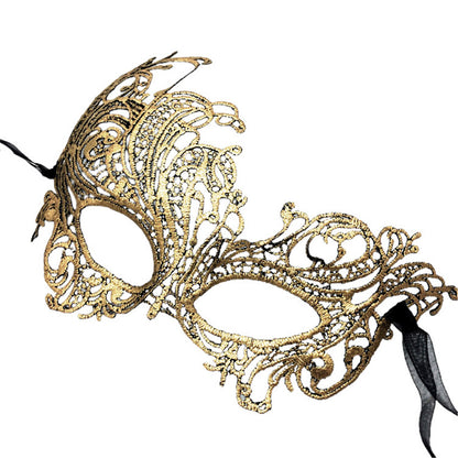 Boniskiss 4PCs Women's Venetian Gold Lace Mask Set - Party Masquerade Mardi Gras Eye Mask Set