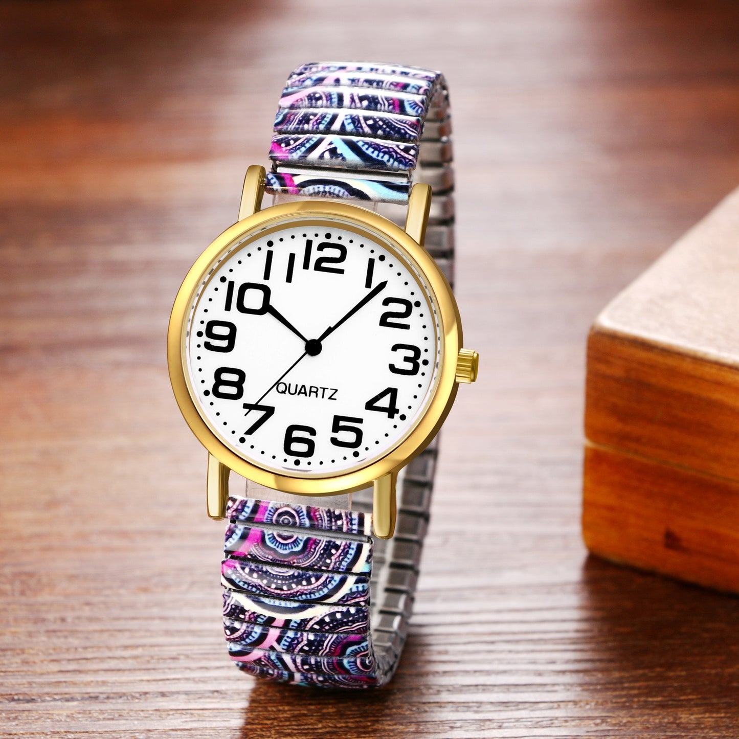 Boniskiss "Ascension" Women's Boho Printed Elastic Band Wrist Watch