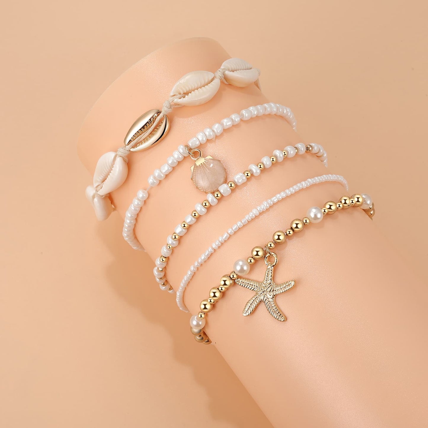 Boniskiss Bohemian Shell Anklets Set - Marine Life Anklets for Holiday Seaside Pool Party