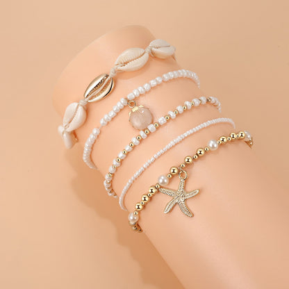 Boniskiss Bohemian Shell Anklets Set - Marine Life Anklets for Holiday Seaside Pool Party