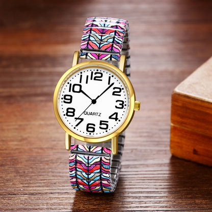 Boniskiss "Rolling Hills" Women's Boho Printed Elastic Band Wrist Watch