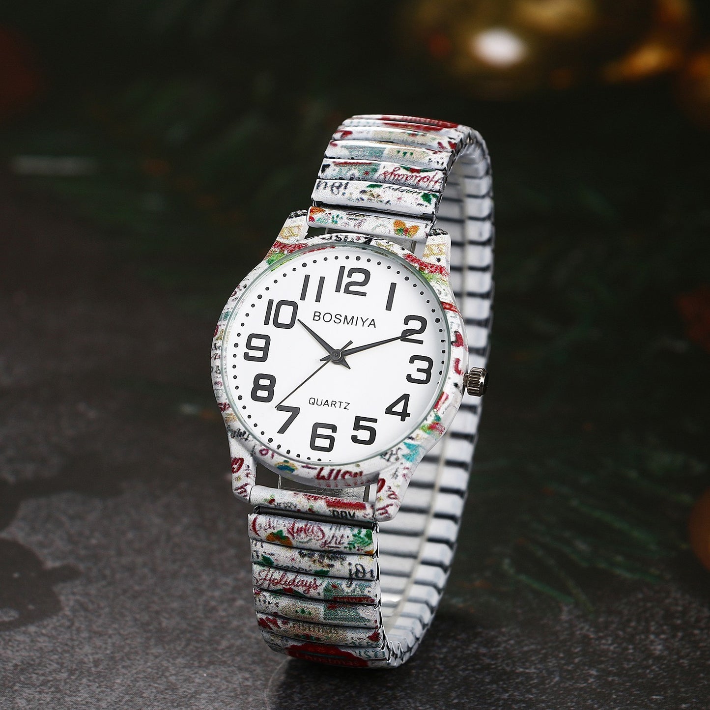 Boniskiss "Christmas Letter" Women's Boho Printed Elastic Band Wrist Watch