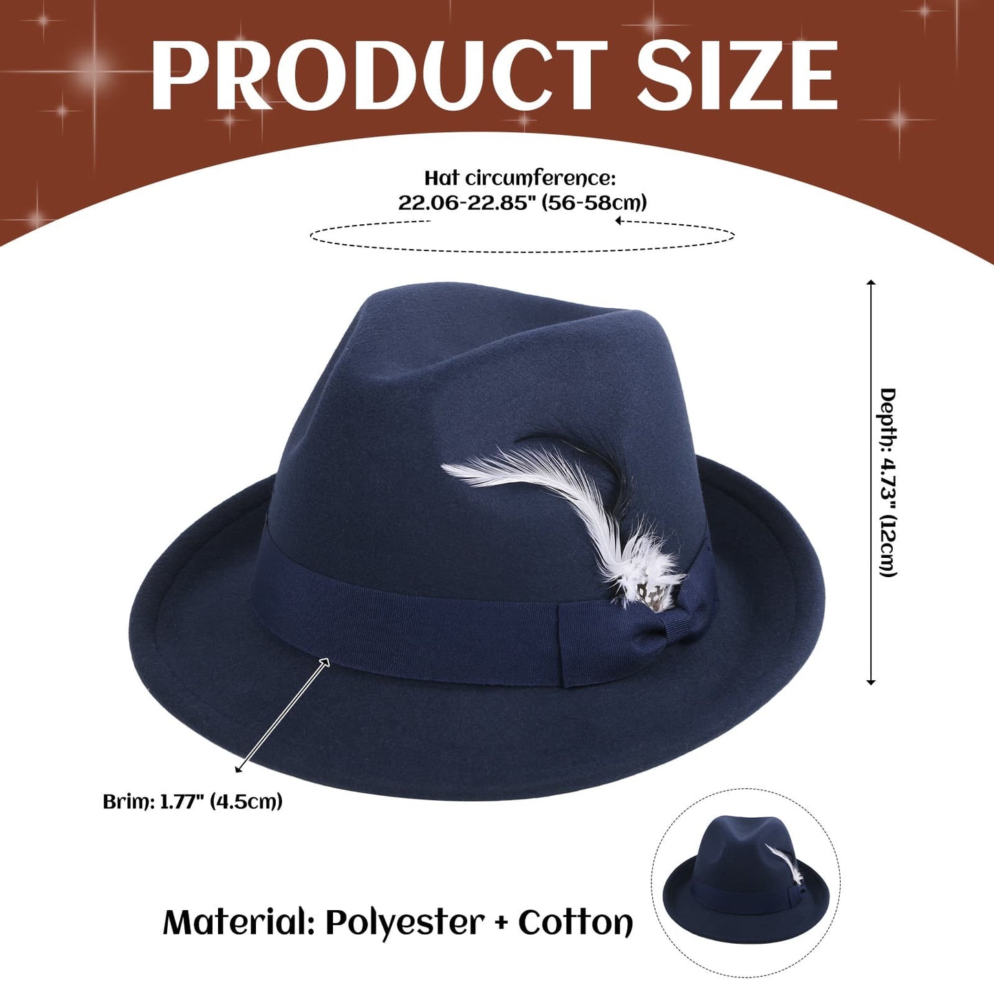 Chapeau Fedora Panama classique à bords courts avec plume - Boniskiss