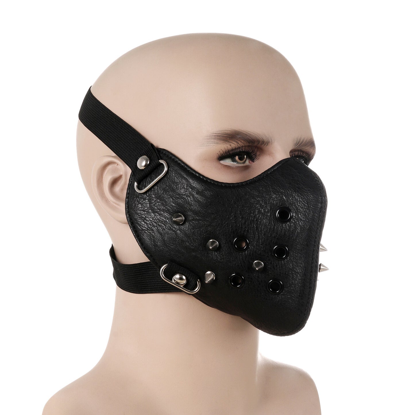 Boniskiss Punk Black PU Leather Rivet Half Face Mask Outdoors Motorcycle Biker Protection