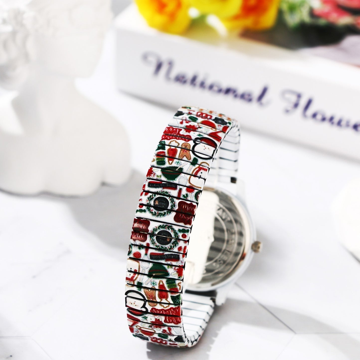 Boniskiss "Santa Claus" Women's Boho Printed Elastic Band Wrist Watch