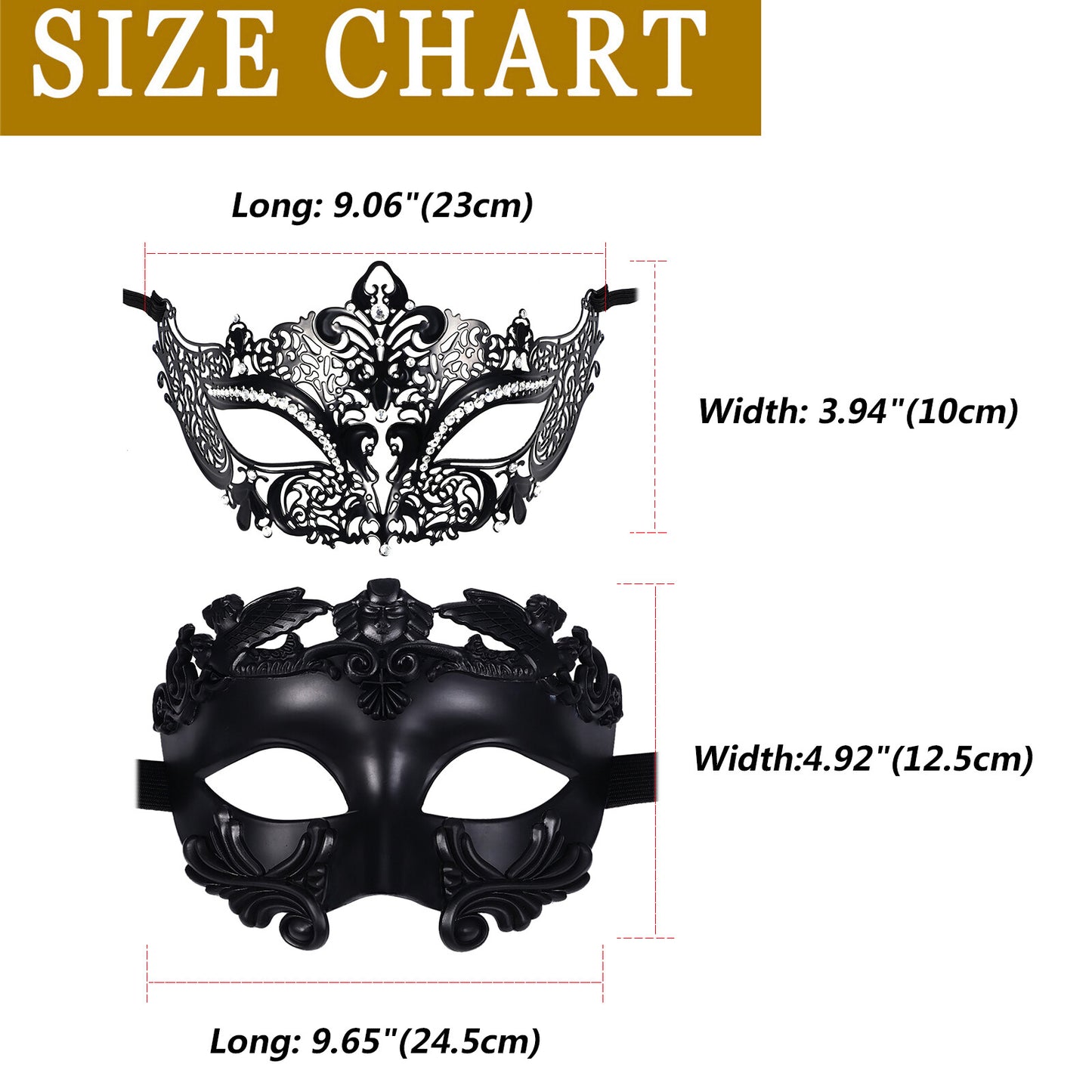 Boniskiss Couple 2pcs Masquerade Metal Masks - Roman Greek Men Mask Venetian Women Mask Set