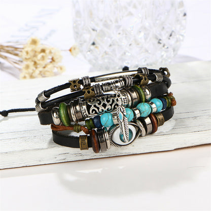 Conjunto de aretes y pulseras bohemias vintage de Boniskiss: pulsera bohemia con gancho y colgante