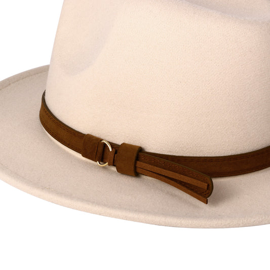 Beige Classic Fedora Trilby Panama Hat with Brown Belt | SIze M-L - Boniskiss