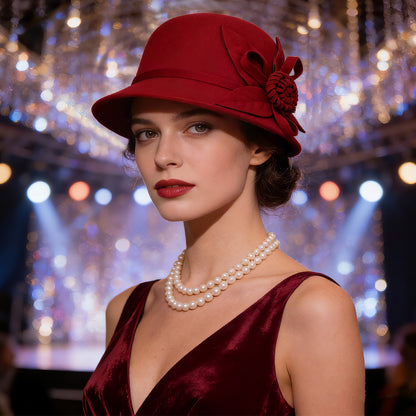 Boniskiss Vintage Elegant Flower Wide Brim Cloche Hat
